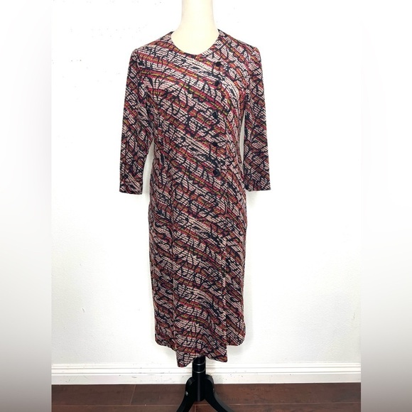 VINTAGE 1960s Midi Shift Mad Men Vtg 60s Retro Button Front Dress - Picture 2 of 8